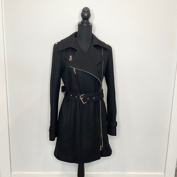 Michael Kors MK Black Long Belted Coat Wool Blend - Picture 1 of 5